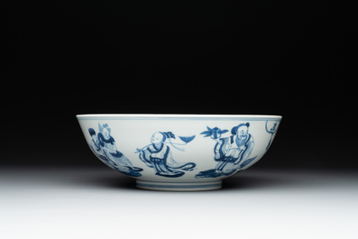 A Chinese blue and white 'Eight Immortals' bowl, Guangxu mark, 19/20th C.