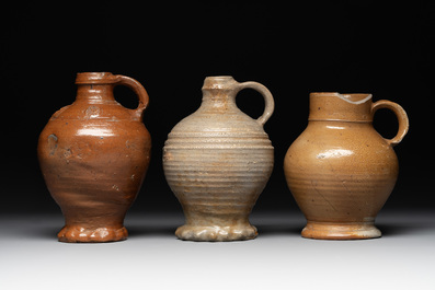 Three German stoneware jugs, 16th C.