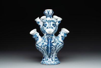 A rare Dutch Delft blue and white tulip vase, late 17th C.