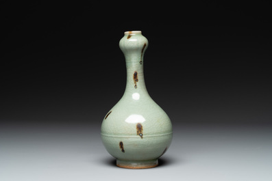 A Chinese russet-splashed Longquan celadon garlic-mouth vase, Yuan/Ming