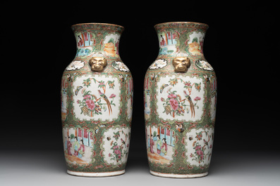 Two Chinese Canton famille rose vases mounted as lamps, a pair of vases and a bronze-mounted bowl, 19th C.