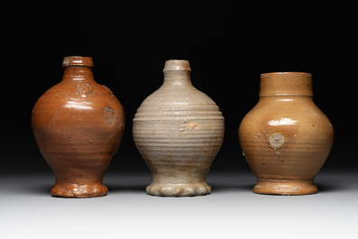 Three German stoneware jugs, 16th C.