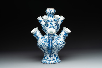 A rare Dutch Delft blue and white tulip vase, late 17th C.