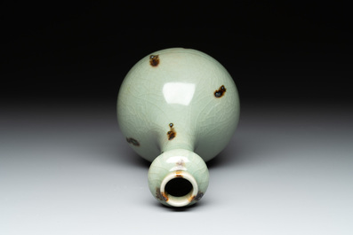 A Chinese russet-splashed Longquan celadon garlic-mouth vase, Yuan/Ming