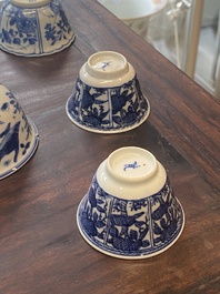 15 Chinese blue and white cups and 19 saucers, Kangxi/Yongzheng