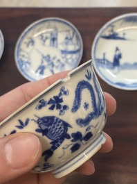 15 Chinese blue and white cups and 19 saucers, Kangxi/Yongzheng