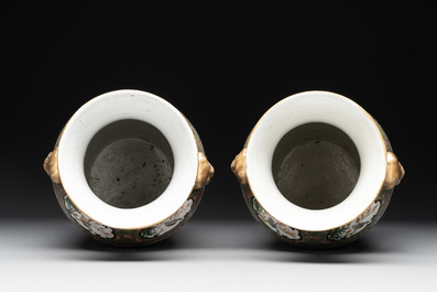 Two Chinese Canton famille rose vases mounted as lamps, a pair of vases and a bronze-mounted bowl, 19th C.