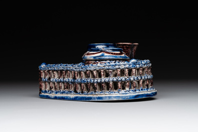 A Westerwald stoneware heart-shaped inkstand, Germany, 18th C.