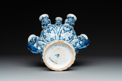 A rare Dutch Delft blue and white tulip vase, late 17th C.