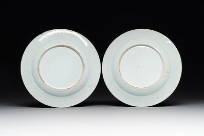 A pair of Chinese famille rose 'botanical' plates after Maria Sybilla Merian, Qianlong