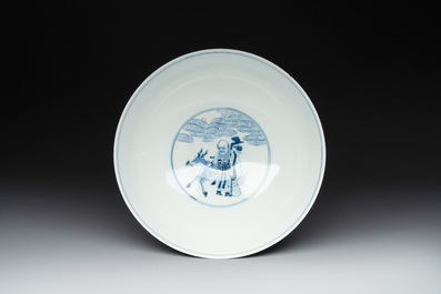 A Chinese blue and white 'Eight Immortals' bowl, Guangxu mark, 19/20th C.