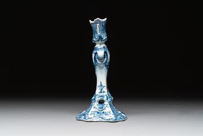A Dutch Delft blue and white candle holder, 18th C.
