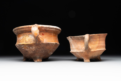 A collection of 10 parcel-glazed pottery so-called &lsquo;grapen&rsquo;, tripod cooking pots, 14th/17th C.