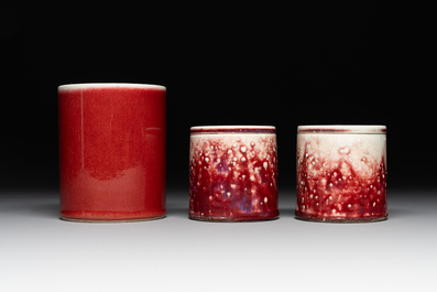 A collection of six Chinese copper-red-glazed and flamb&eacute;-glazed wares, 19/20th C.