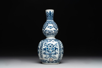 A Dutch Delft blue and white double gourd vase, Pieter Kam, ca. 1700