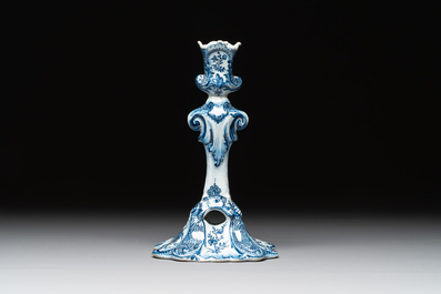 A Dutch Delft blue and white candle holder, 18th C.