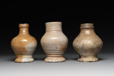 Five German stoneware jugs, 16/17th C.