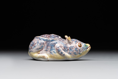 A polychrome Dutch Delft model of a squirrel, 18th C.
