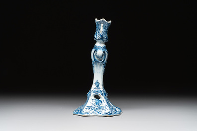 A Dutch Delft blue and white candle holder, 18th C.