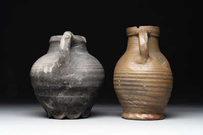 A collection of five German proto stoneware jugs and a vessel, 14th C.