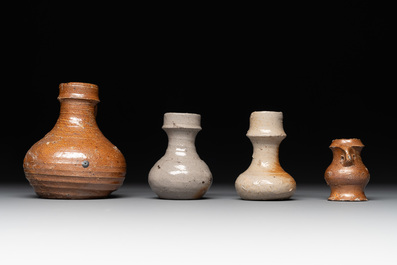 14 German stoneware jugs, mugs and vessels, 14/16th C.