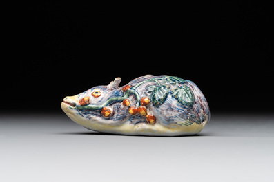 A polychrome Dutch Delft model of a squirrel, 18th C.