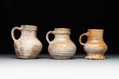 A collection of six German stoneware mugs, 16/17th C.