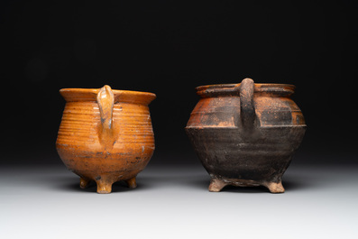 A collection of 10 parcel-glazed pottery so-called &lsquo;grapen&rsquo;, tripod cooking pots, 14th/17th C.