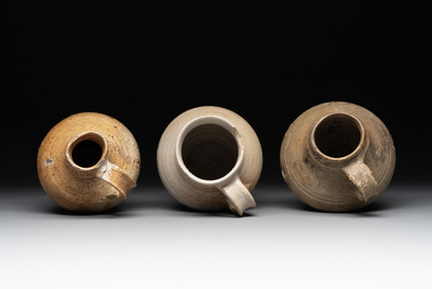 Five German stoneware jugs, 16/17th C.