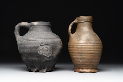 A collection of five German proto stoneware jugs and a vessel, 14th C.