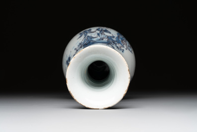 A Dutch Delft blue, white and manganese pear-shaped chinoiserie vase, late 17th C.