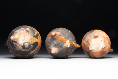 A collection of 10 parcel-glazed pottery so-called &lsquo;grapen&rsquo;, tripod cooking pots, 14th/17th C.