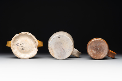 14 German stoneware jugs, mugs and vessels, 14/16th C.