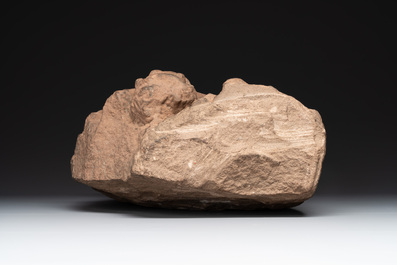 An Indian architectural red sandstone fragment with a divinity, 13th C.