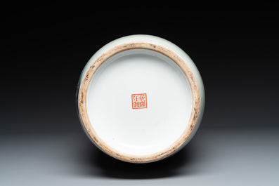 A pair of Chinese famille rose vases and two vases, Qianlong mark, 20th C.