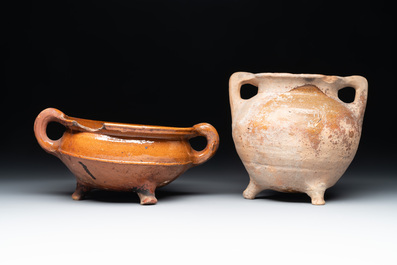 Nine pottery cooking vessels with partial glazing, Low Countries, 14/17th C.