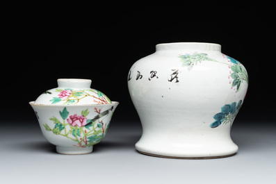 A varied collection of nine Chinese famille rose wares, 19/20th C.
