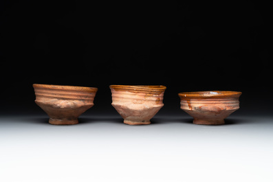 Nine pottery cooking vessels with partial glazing, Low Countries, 14/17th C.