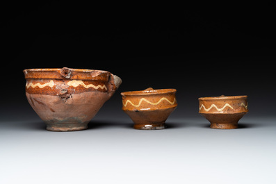 Five slipware vessels, The Netherlands, 17th C.