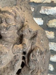 An Indian architectural red sandstone fragment with a divinity, 13th C.