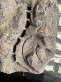 An Indian architectural red sandstone fragment with a divinity, 13th C.