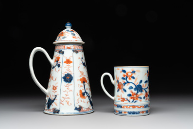 A Chinese Imari-style butter tub, a chocolate jug and a mug, Qianlong