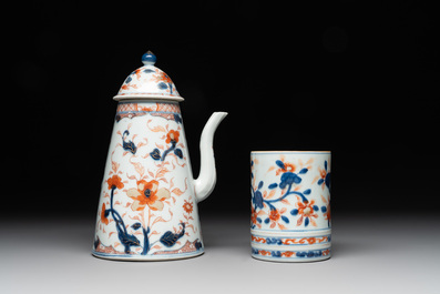 A Chinese Imari-style butter tub, a chocolate jug and a mug, Qianlong