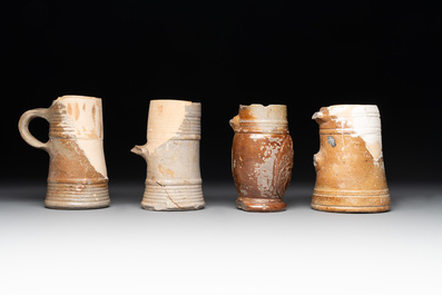 18 German stoneware jugs, mugs and vessels, 15th C. and later