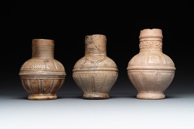 Five Siegburg stoneware jugs, 16th C.