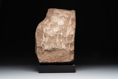 An Indian architectural red sandstone fragment with a divinity, 13th C.