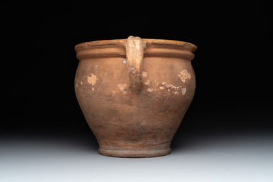 Nine pottery cooking vessels with partial glazing, Low Countries, 14/17th C.