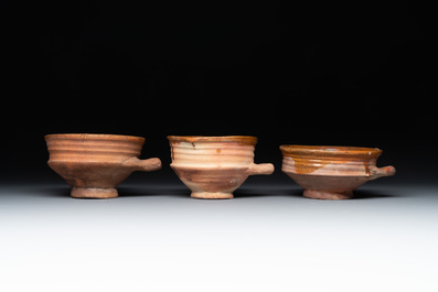 Nine pottery cooking vessels with partial glazing, Low Countries, 14/17th C.