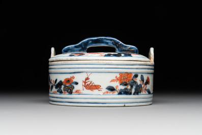 A Chinese Imari-style butter tub, a chocolate jug and a mug, Qianlong