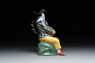 A fine polychrome Dutch Delft 'bobbejak' ewer, 18th C.